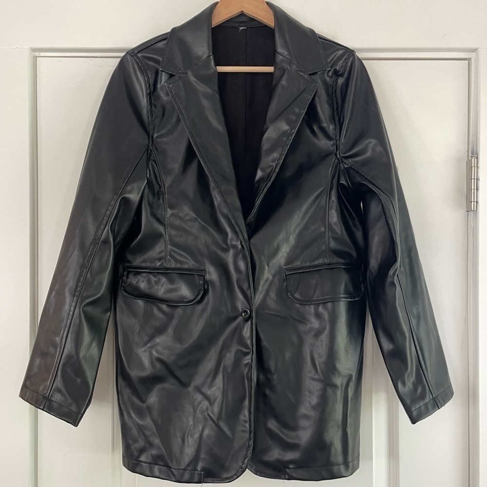 Black Faux Leather Blazer - S